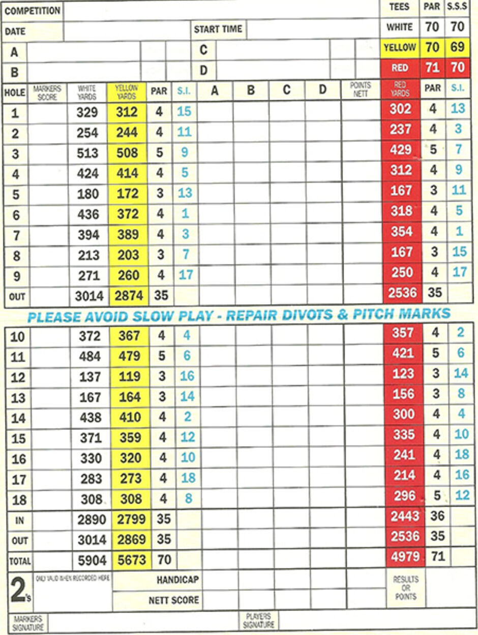 Longridge Golf Club Scorecard